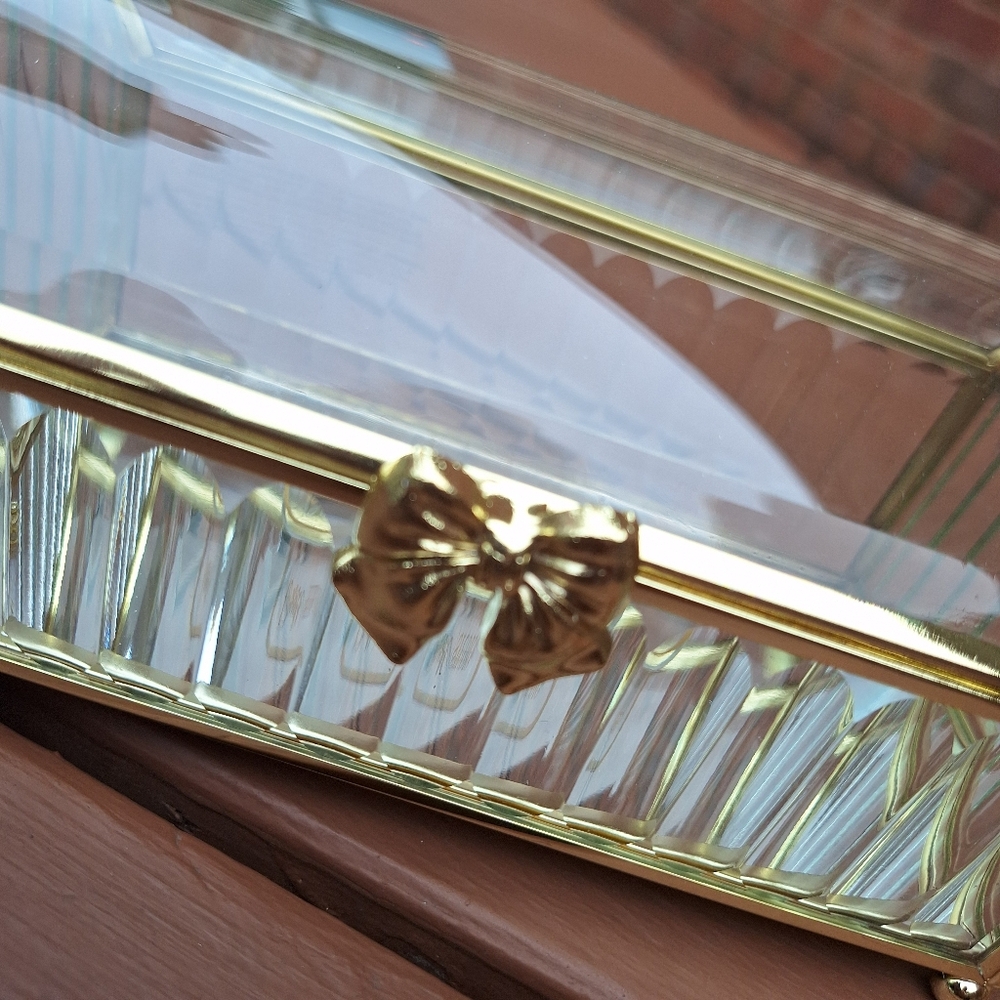 Glass Display Box Gold Metal Jewelry Box Holder Casket Stained Glass Case - Picture 12 of 17